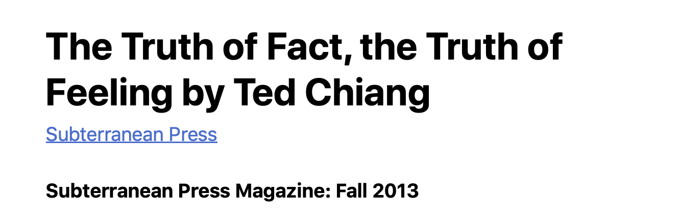 The Truth of Fact, the Truth of Feeling